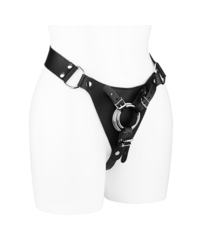 Leder-Strap-On-String ohne Dildo, schwarz